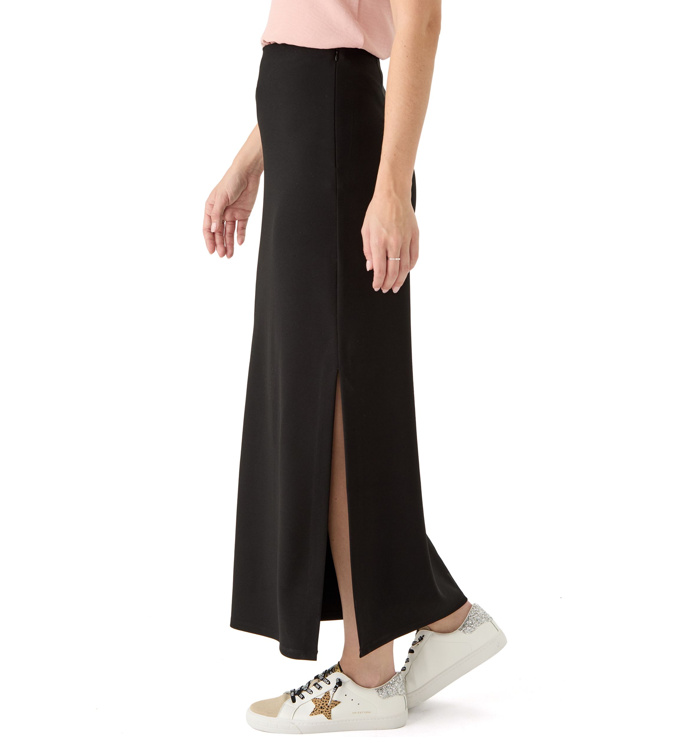 Womens Knit Crepe Side Slit Maxi Skirt 
