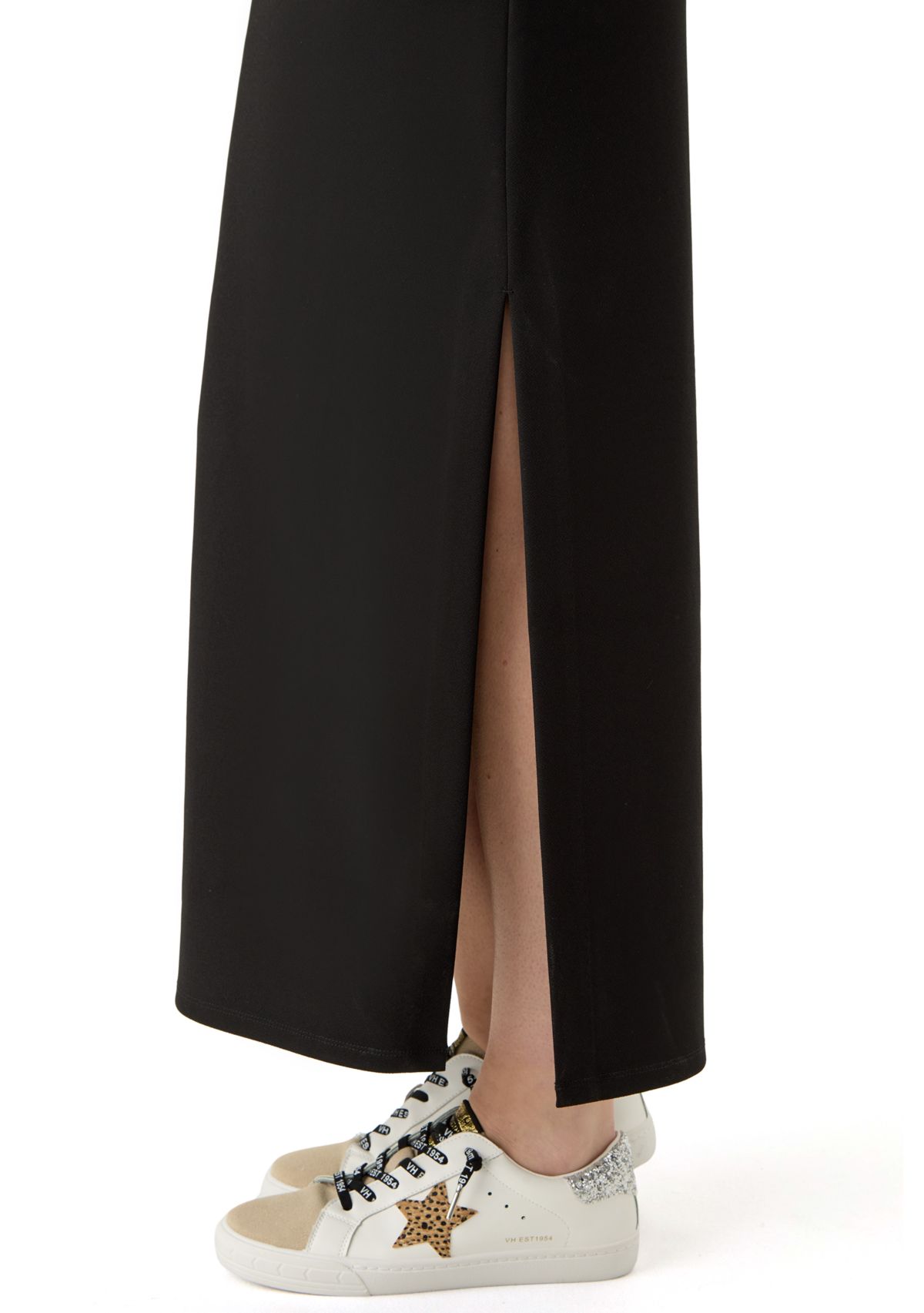 Womens Knit Crepe Side Slit Maxi Skirt 