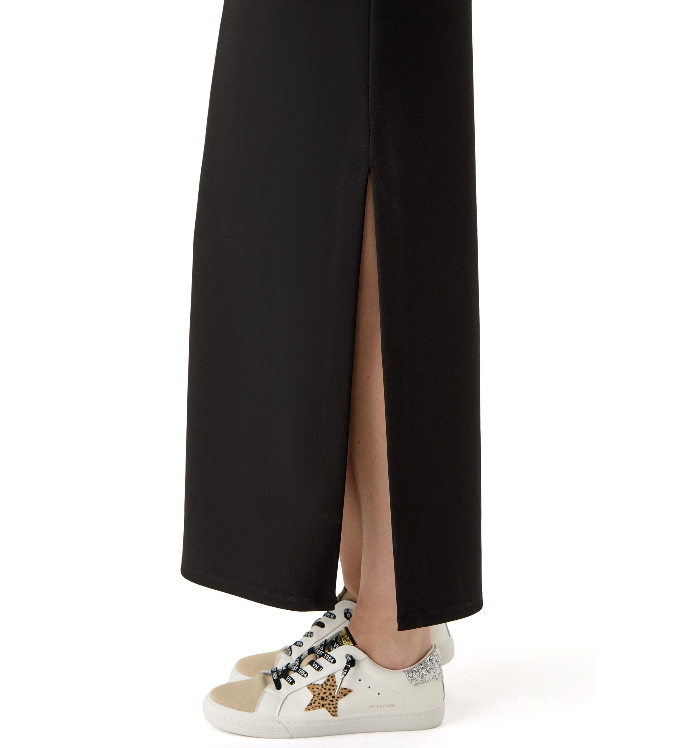 Womens Knit Crepe Side Slit Maxi Skirt 