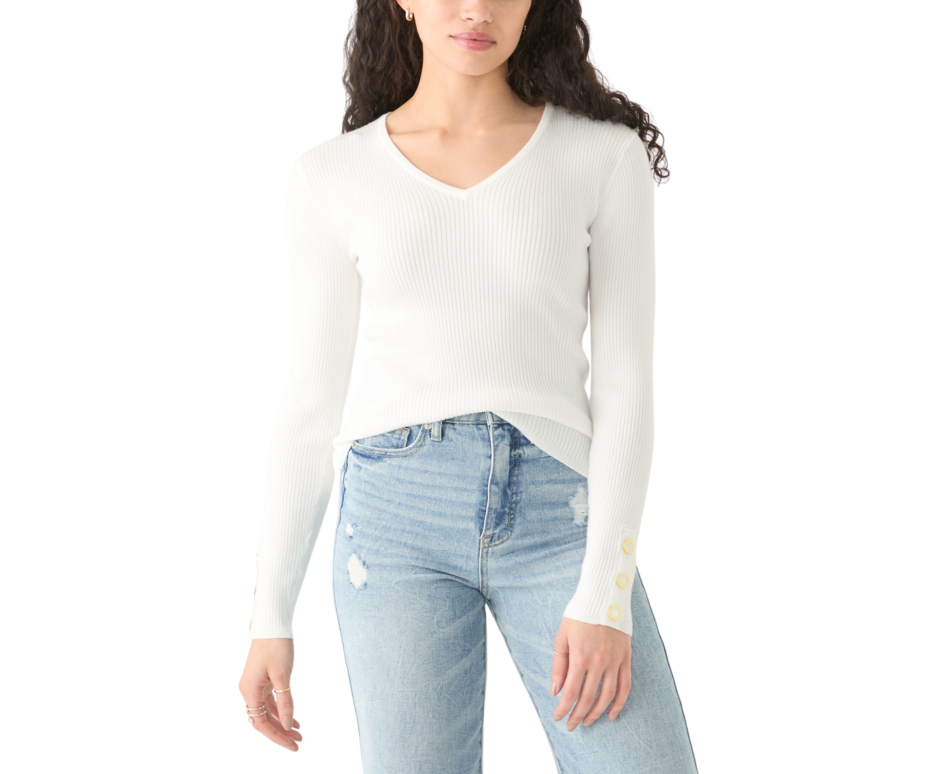 Womens V-Neck Sweater with Button Detail 