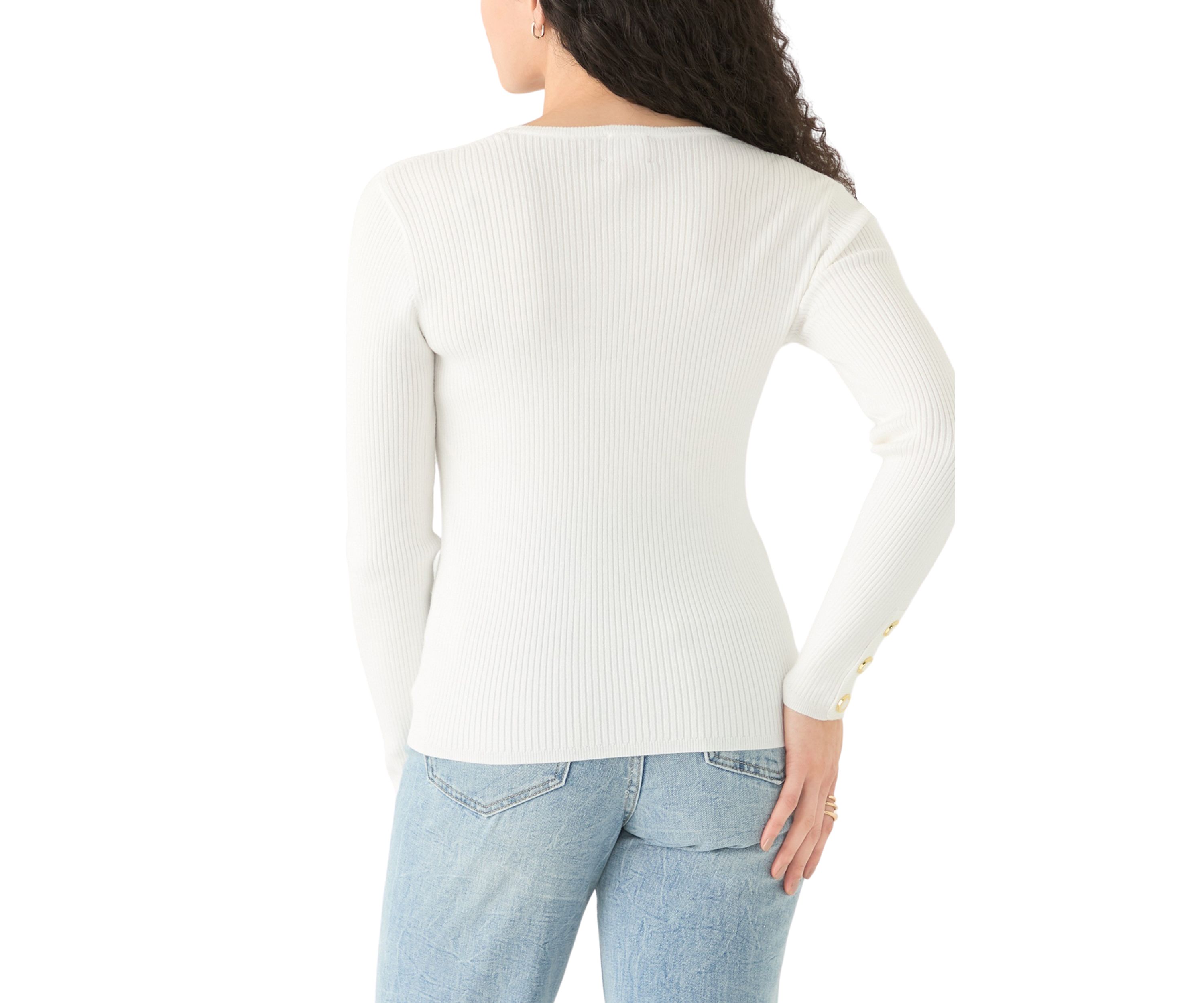 Womens V-Neck Sweater with Button Detail 