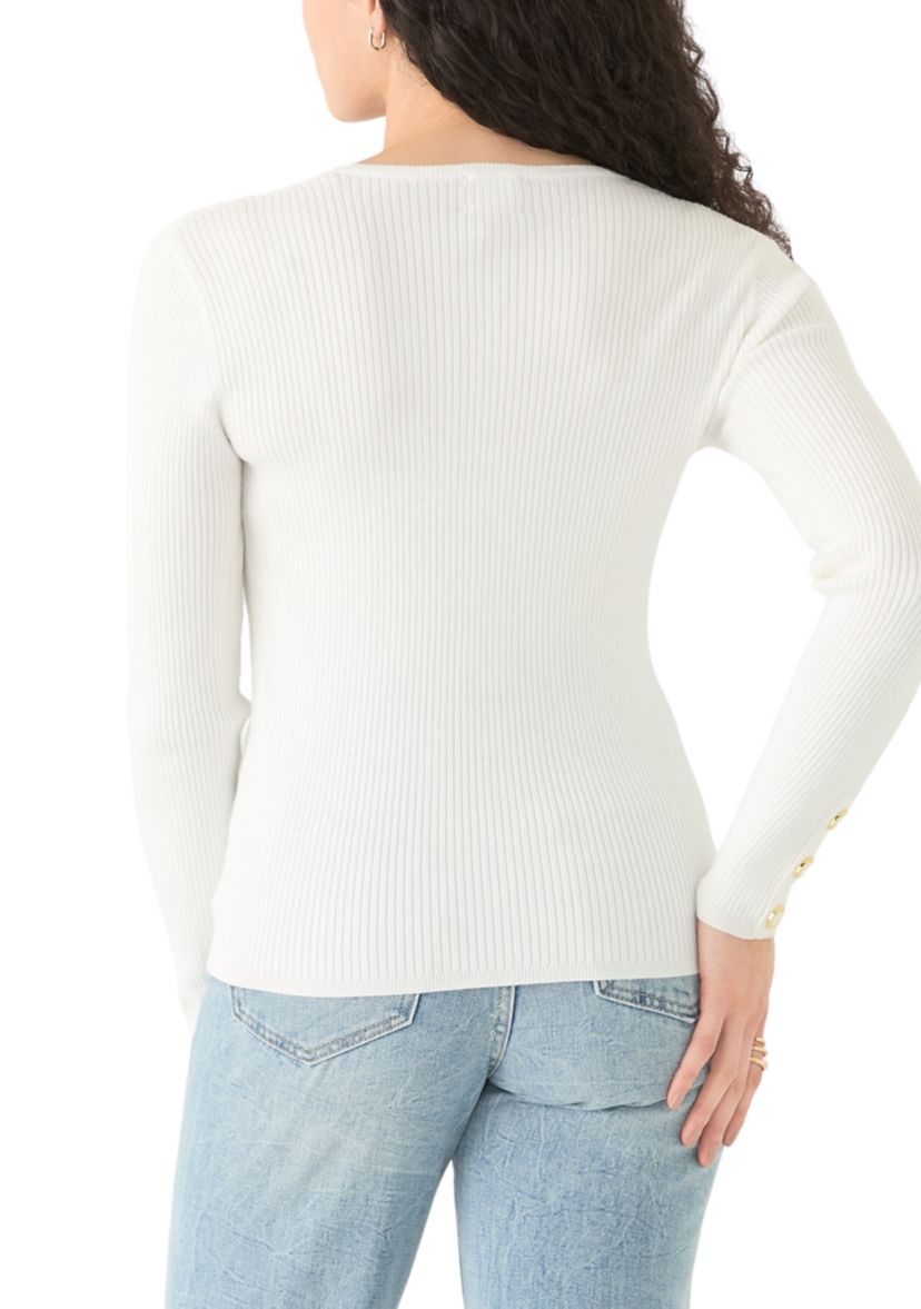Womens V-Neck Sweater with Button Detail 