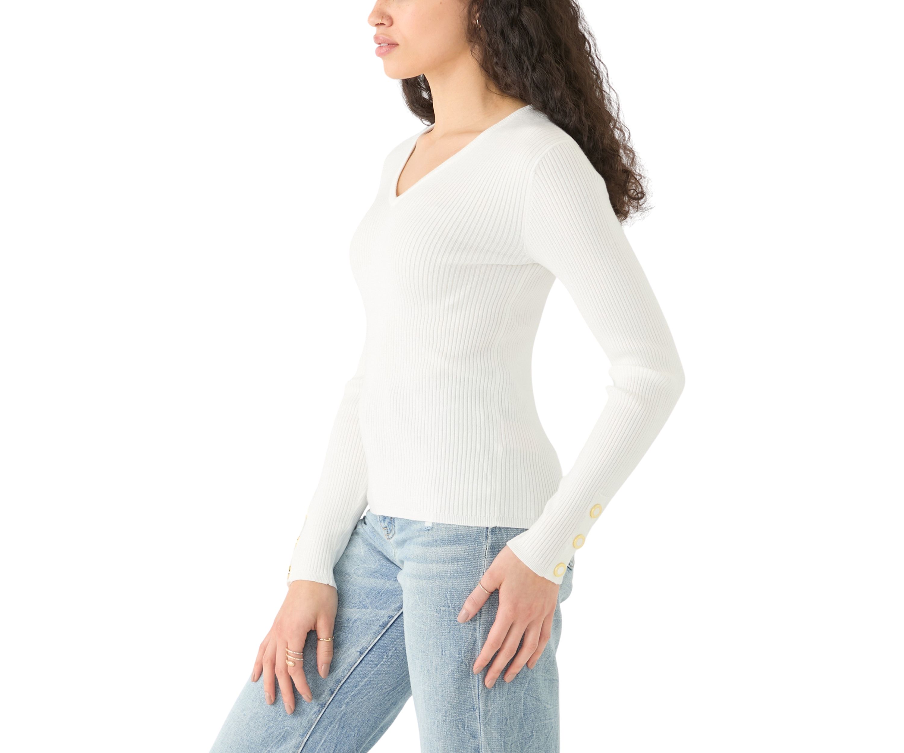 Womens V-Neck Sweater with Button Detail 