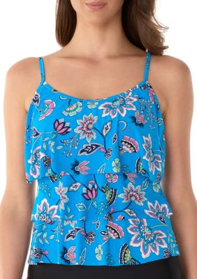 Caribbean Joe Boho Floral Triple Tier Swim Tankini | belk