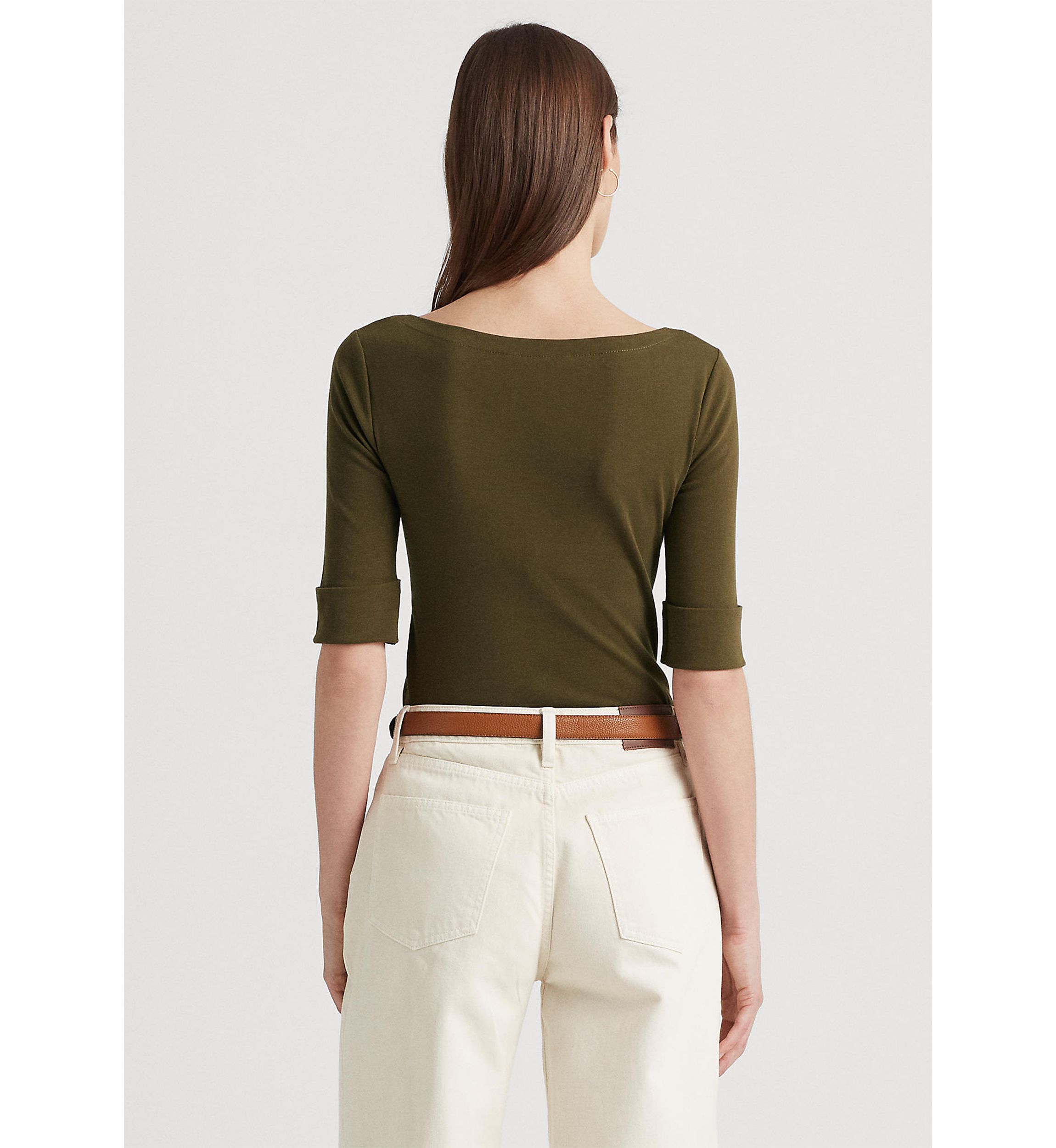 Stretch Cotton Boat Neck T-Shirt