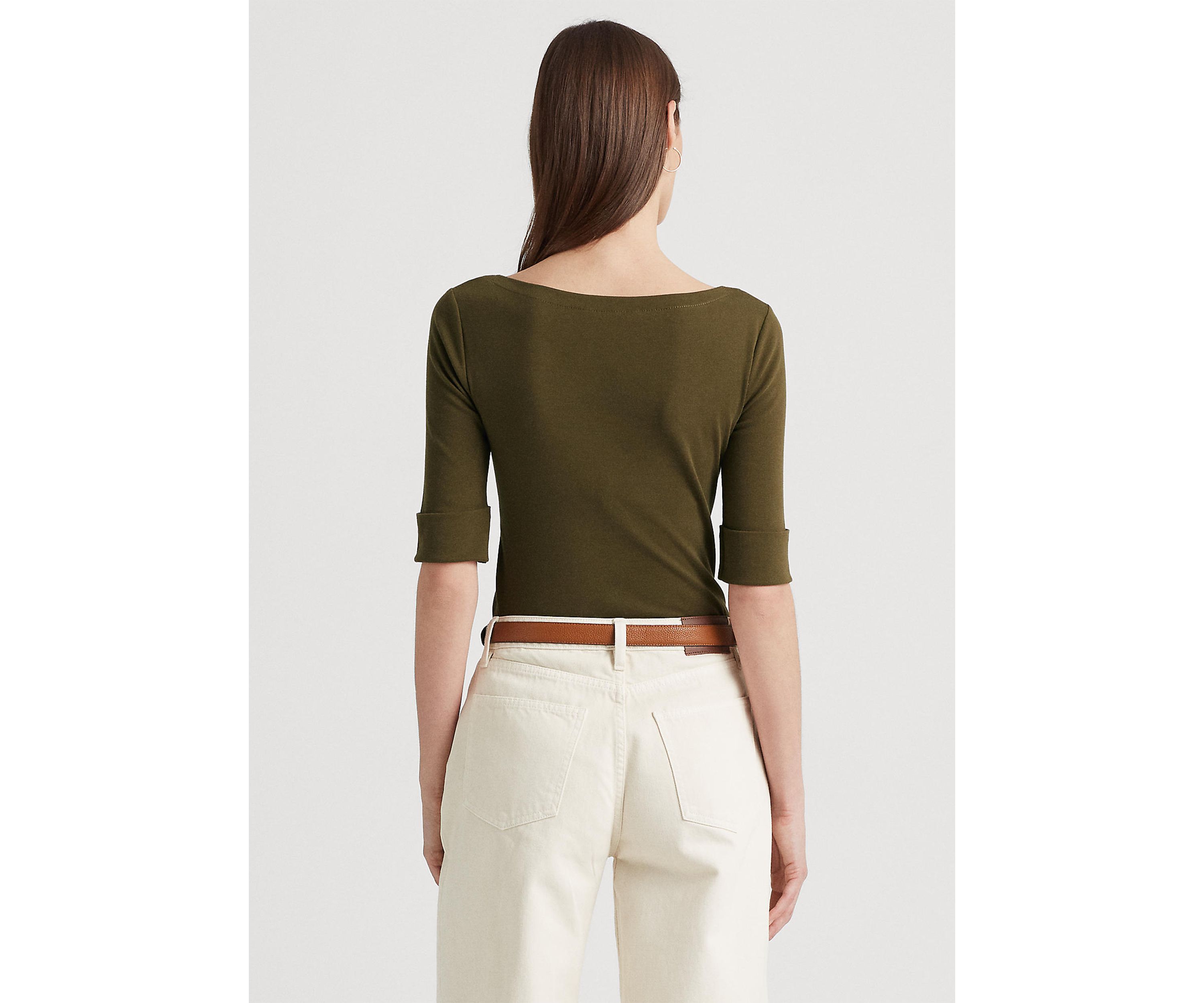 Stretch Cotton Boat Neck T-Shirt