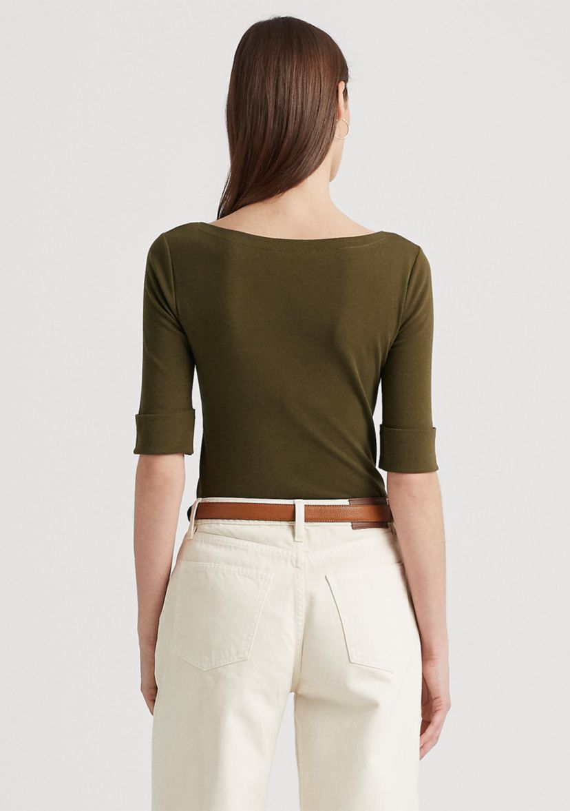Stretch Cotton Boat Neck T-Shirt