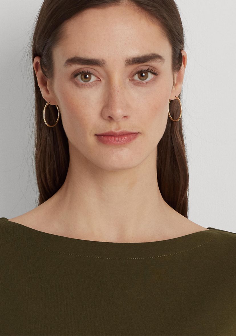 Stretch Cotton Boat Neck T-Shirt
