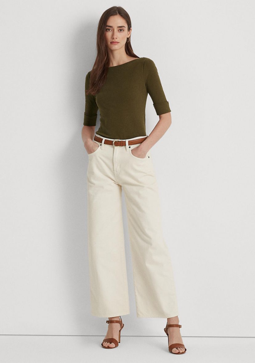Stretch Cotton Boat Neck T-Shirt