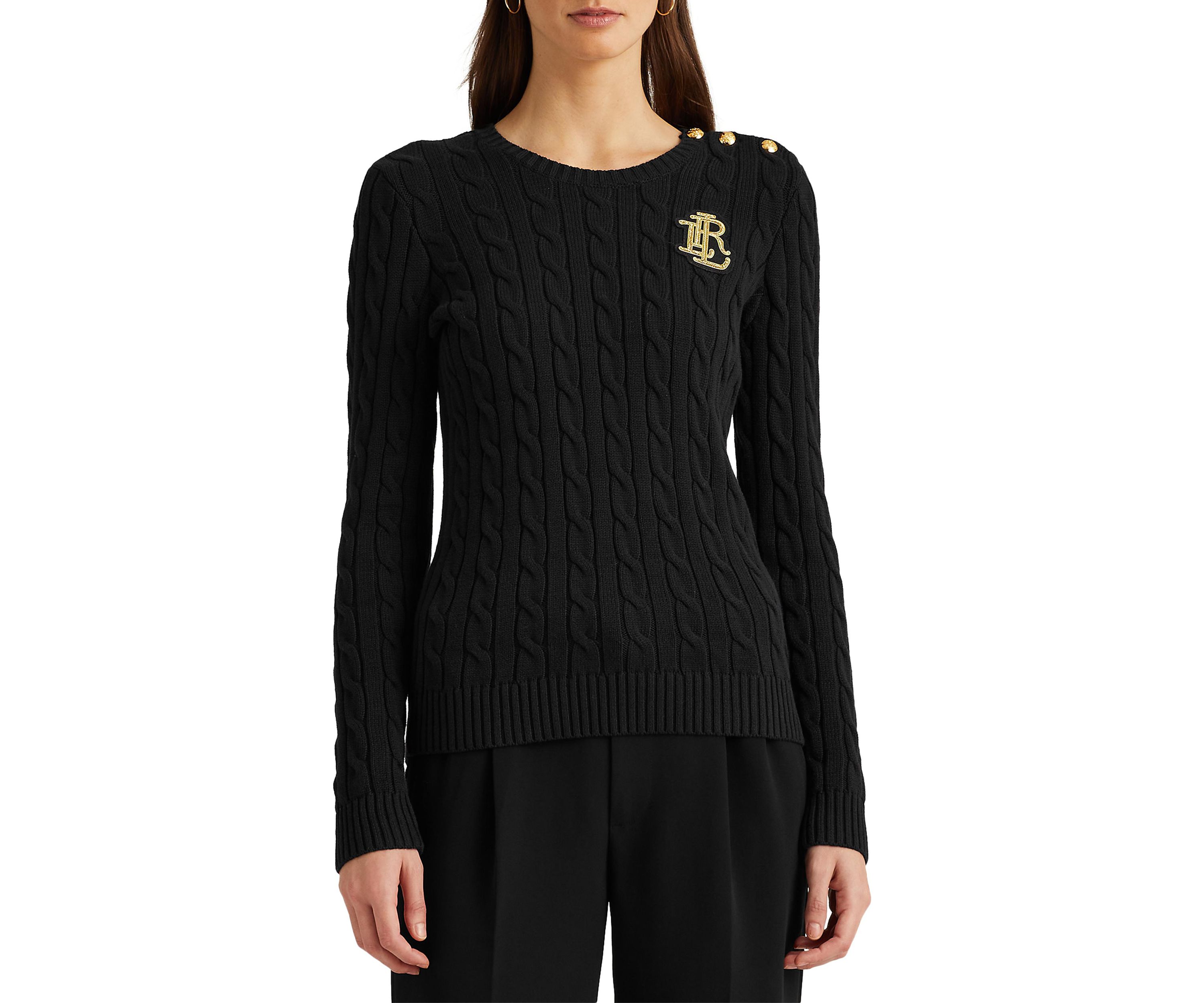  Button-Trim Cable-Knit Sweater  