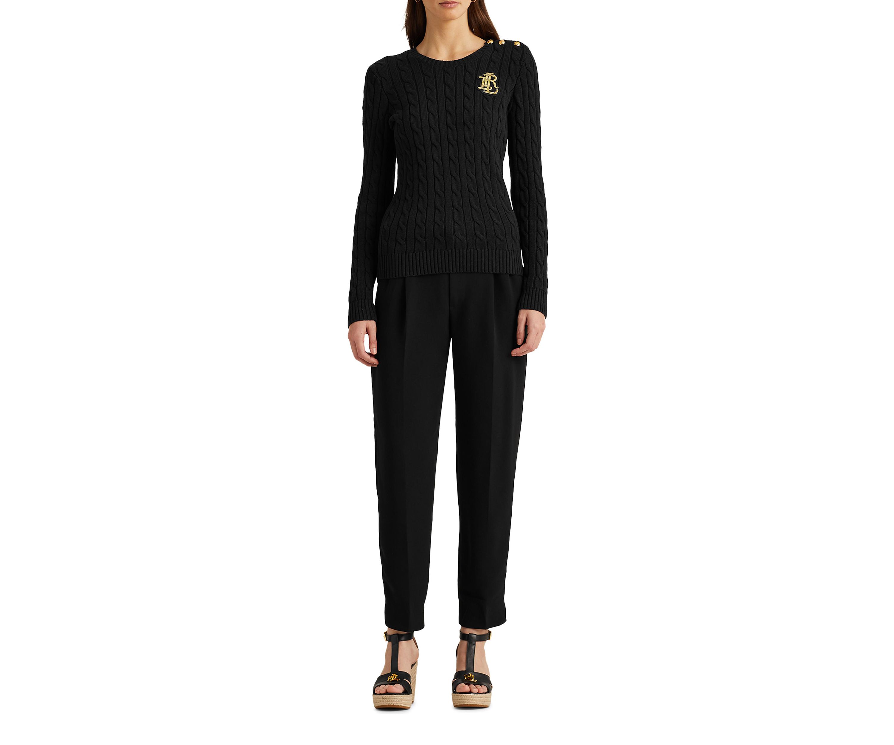  Button-Trim Cable-Knit Sweater  