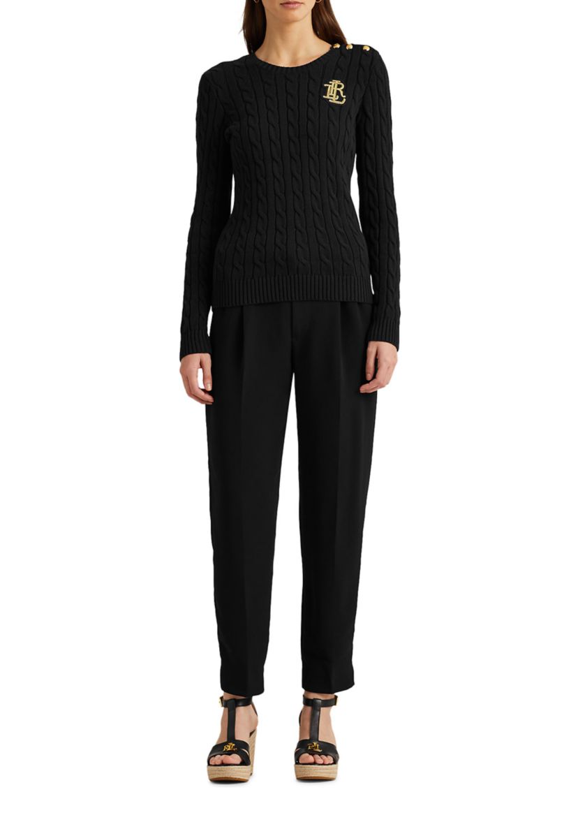  Button-Trim Cable-Knit Sweater  