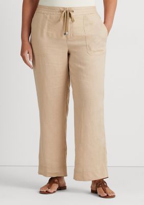 Lauren Ralph Lauren Women's Plus Size Linen Ankle Pants (20W, Tan)