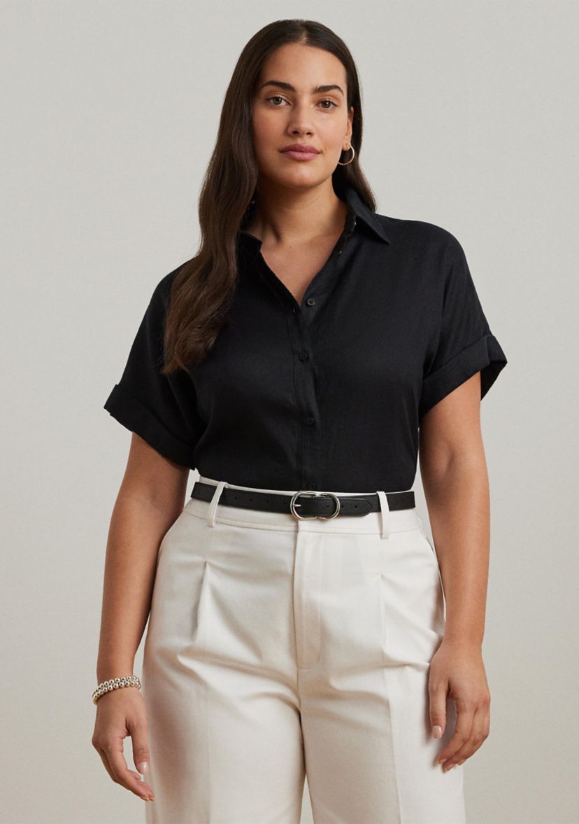 Plus Size Linen Dolman Sleeve Shirt 