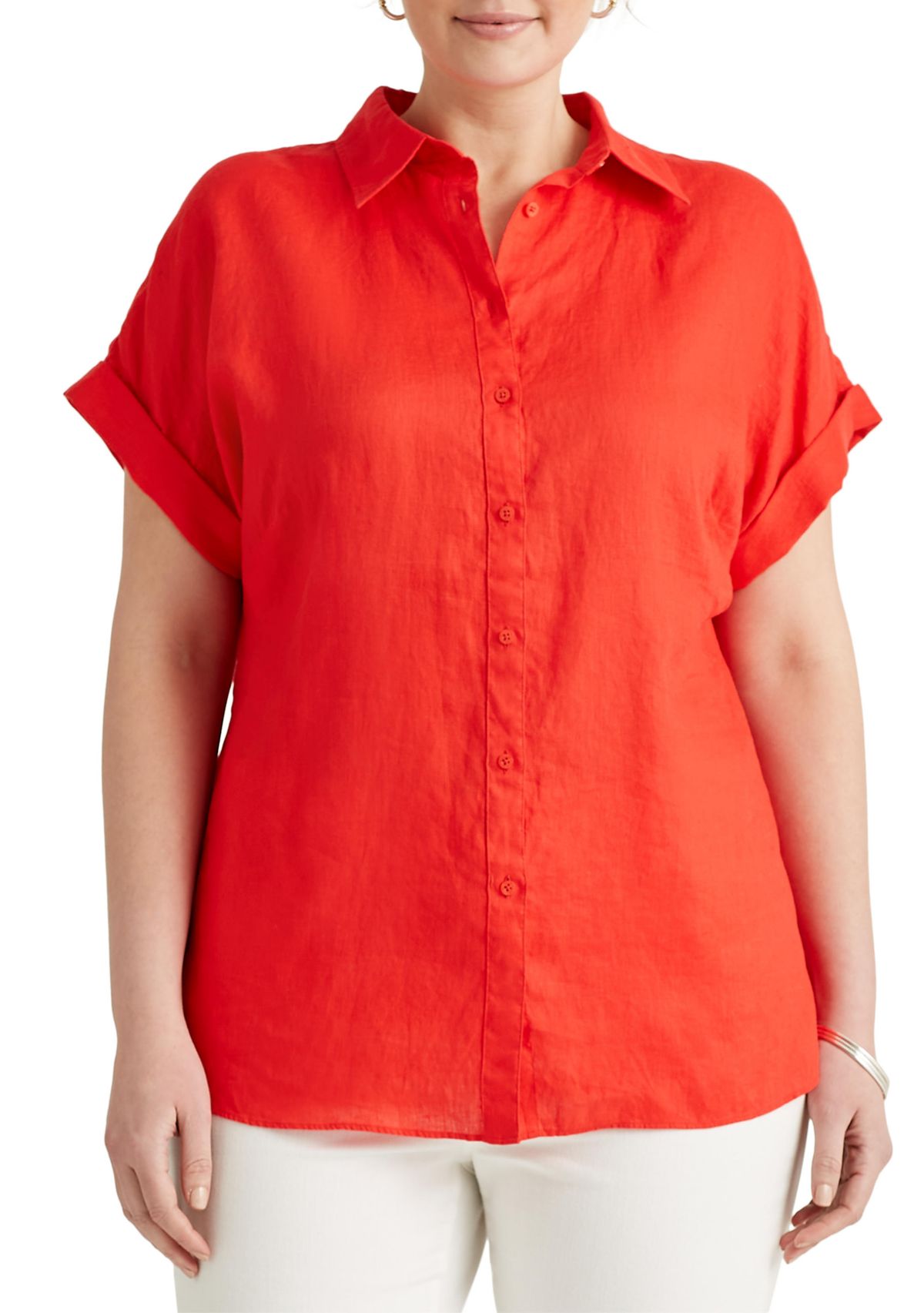Plus Size Linen Dolman Sleeve Shirt 