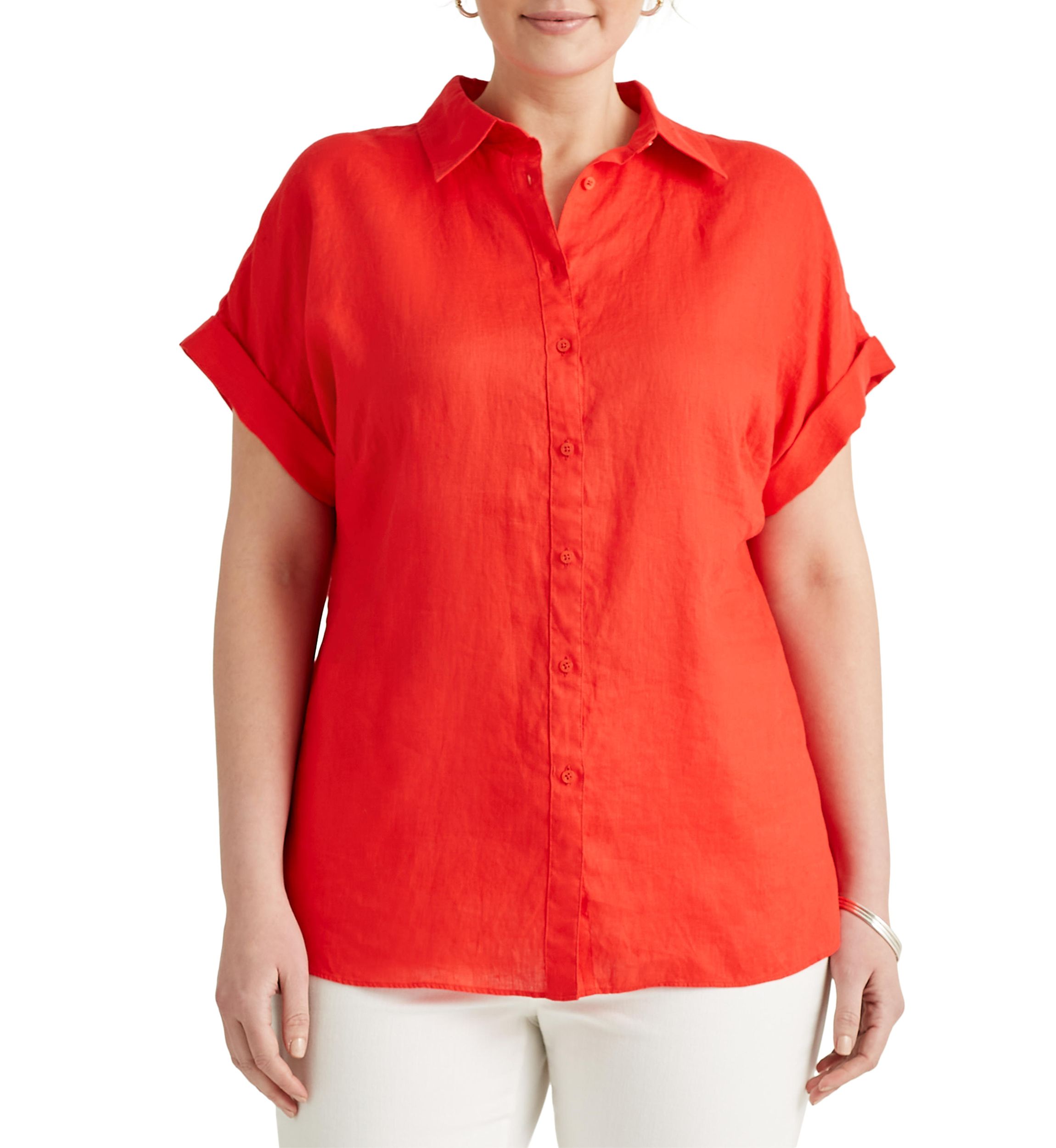 Plus Size Linen Dolman Sleeve Shirt 