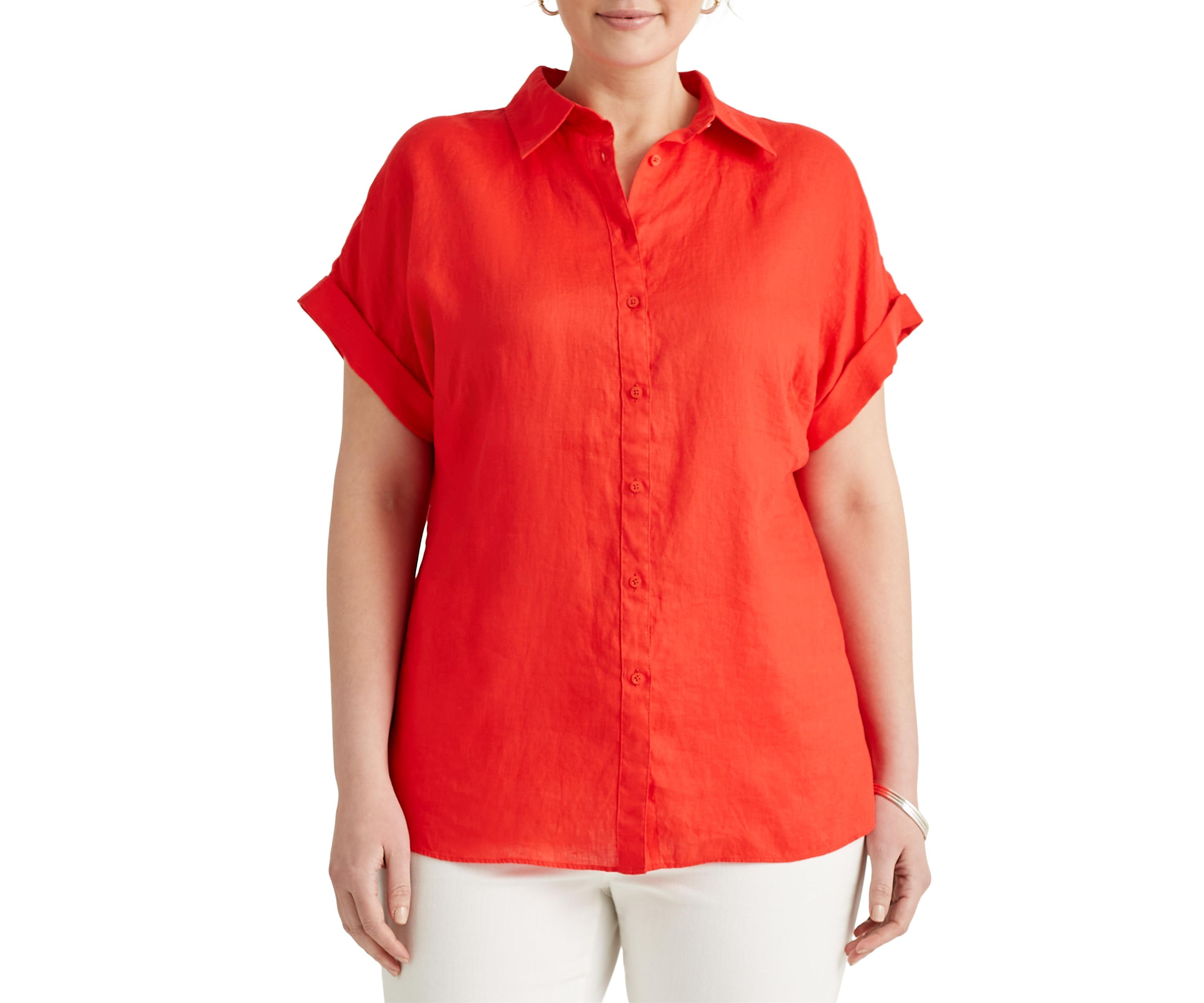Plus Size Linen Dolman Sleeve Shirt 