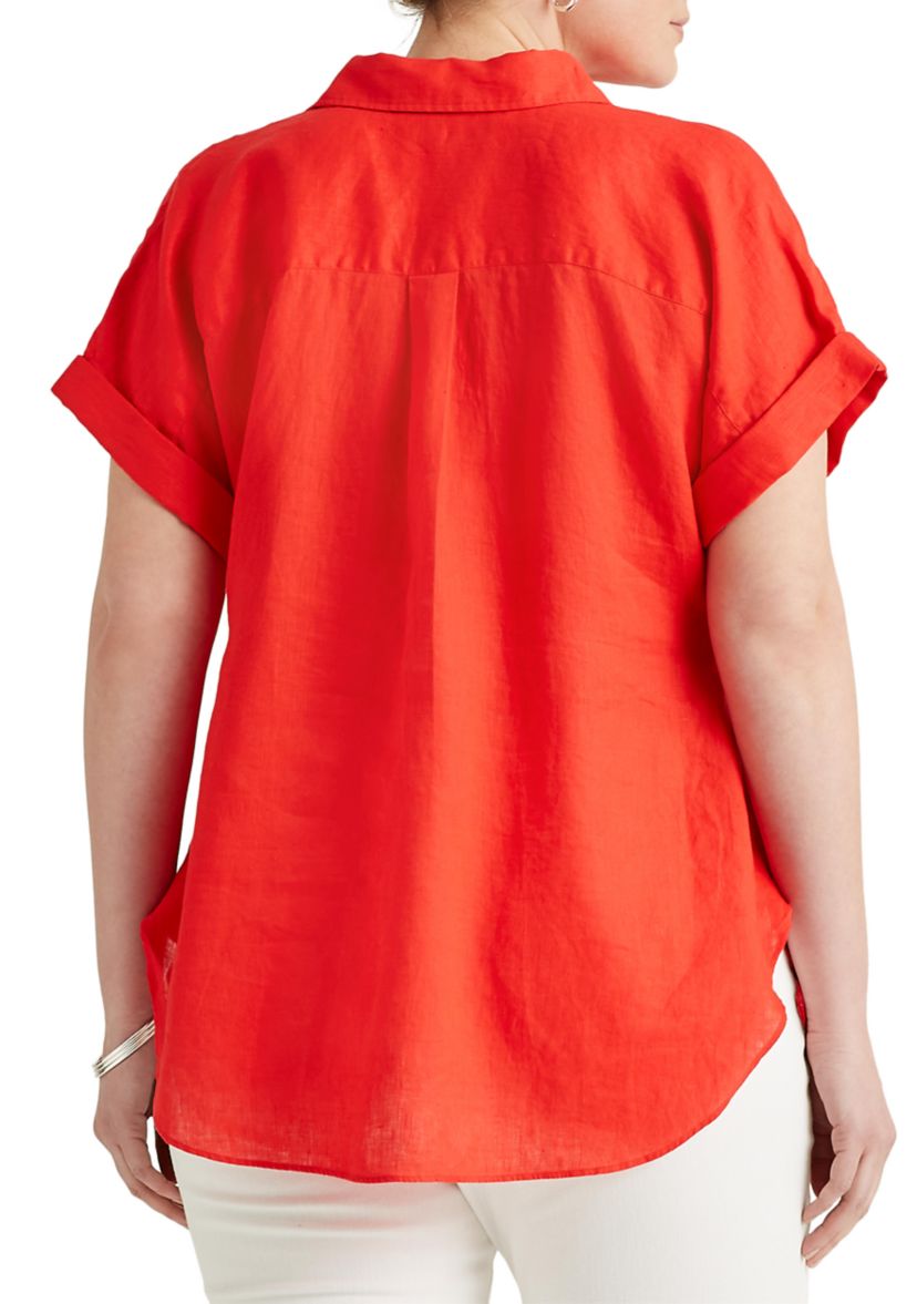 Plus Size Linen Dolman Sleeve Shirt 