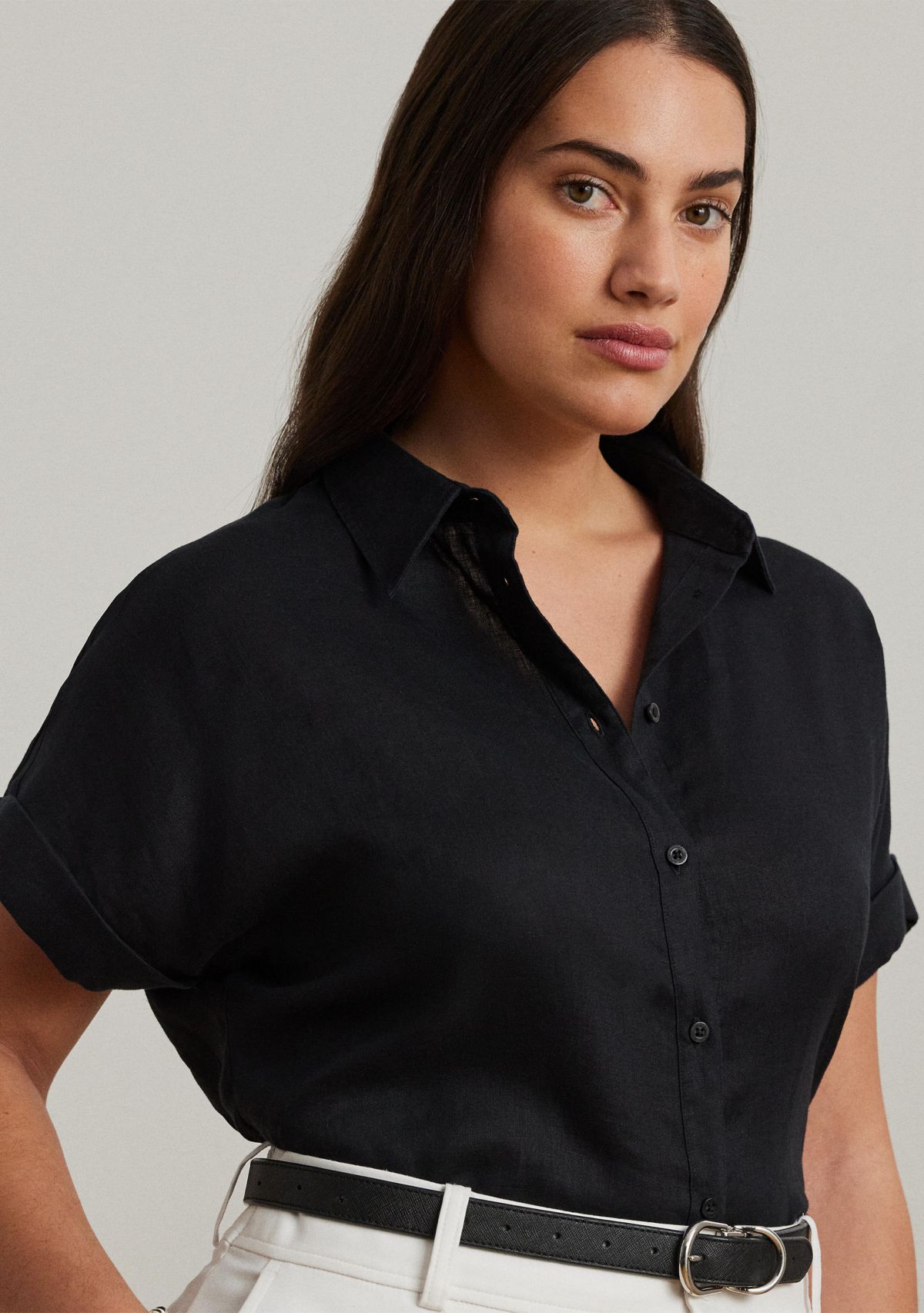 Plus Size Linen Dolman Sleeve Shirt 