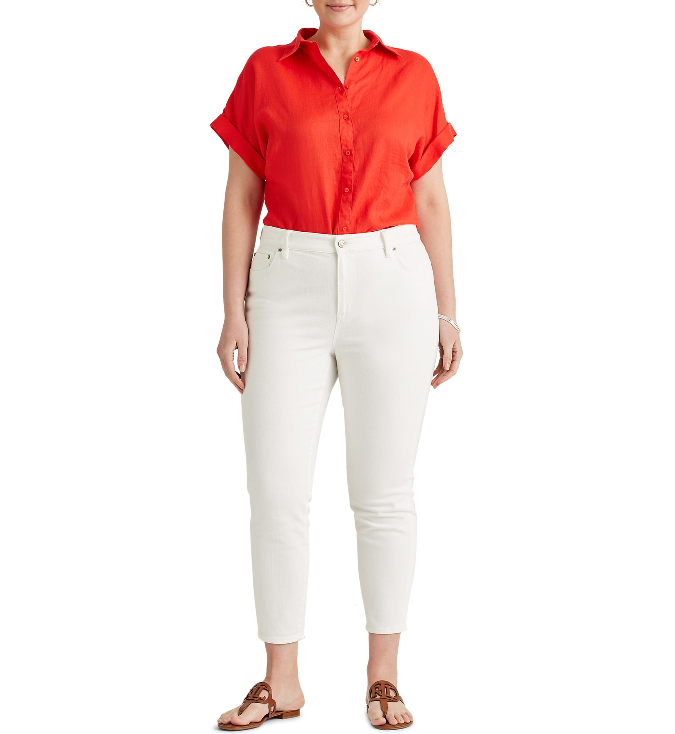 Plus Size Linen Dolman Sleeve Shirt 