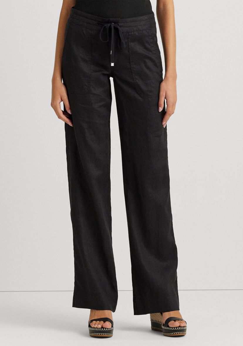 Womens Linen Wide-Leg Pants