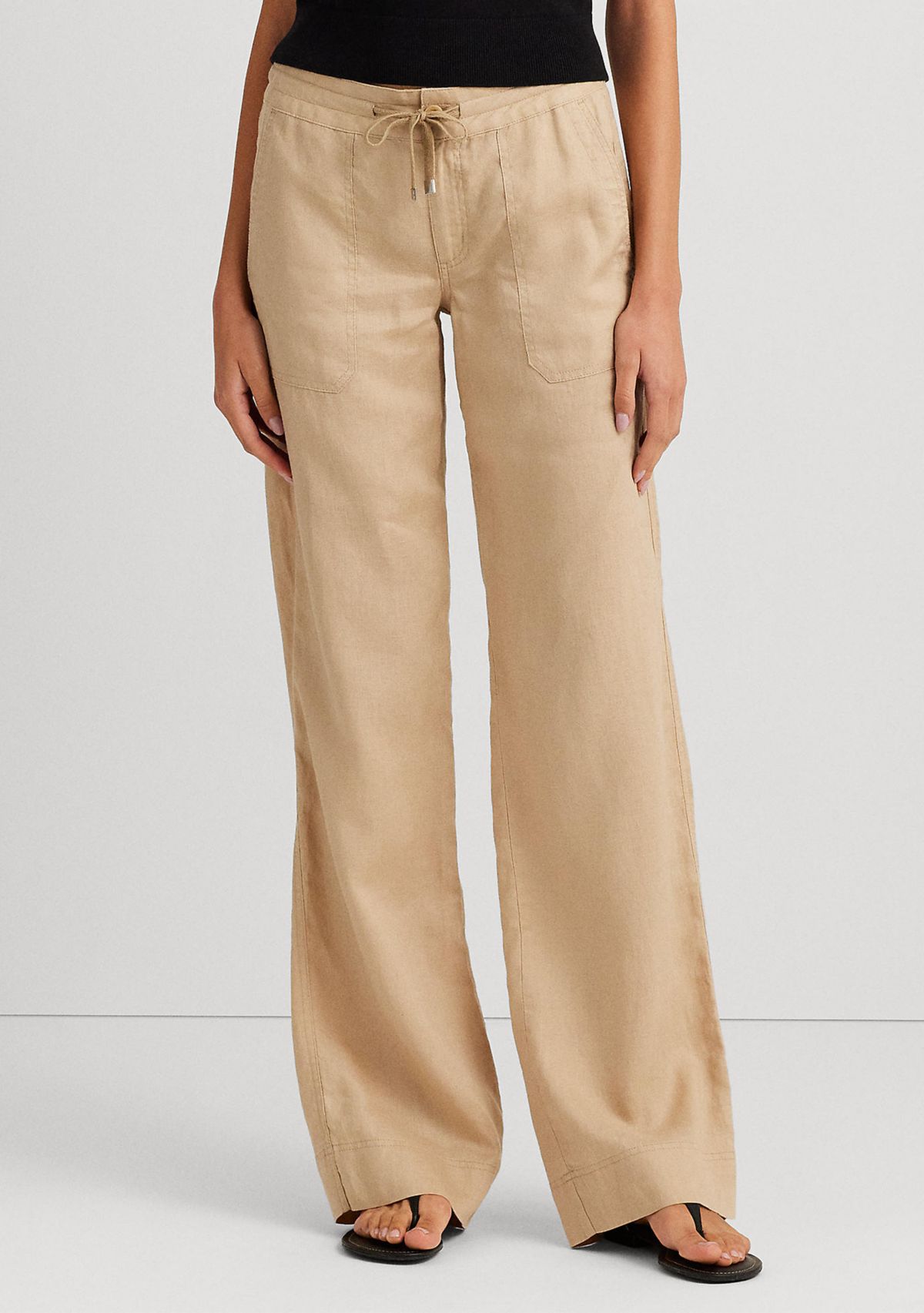 Womens Linen Wide-Leg Pants