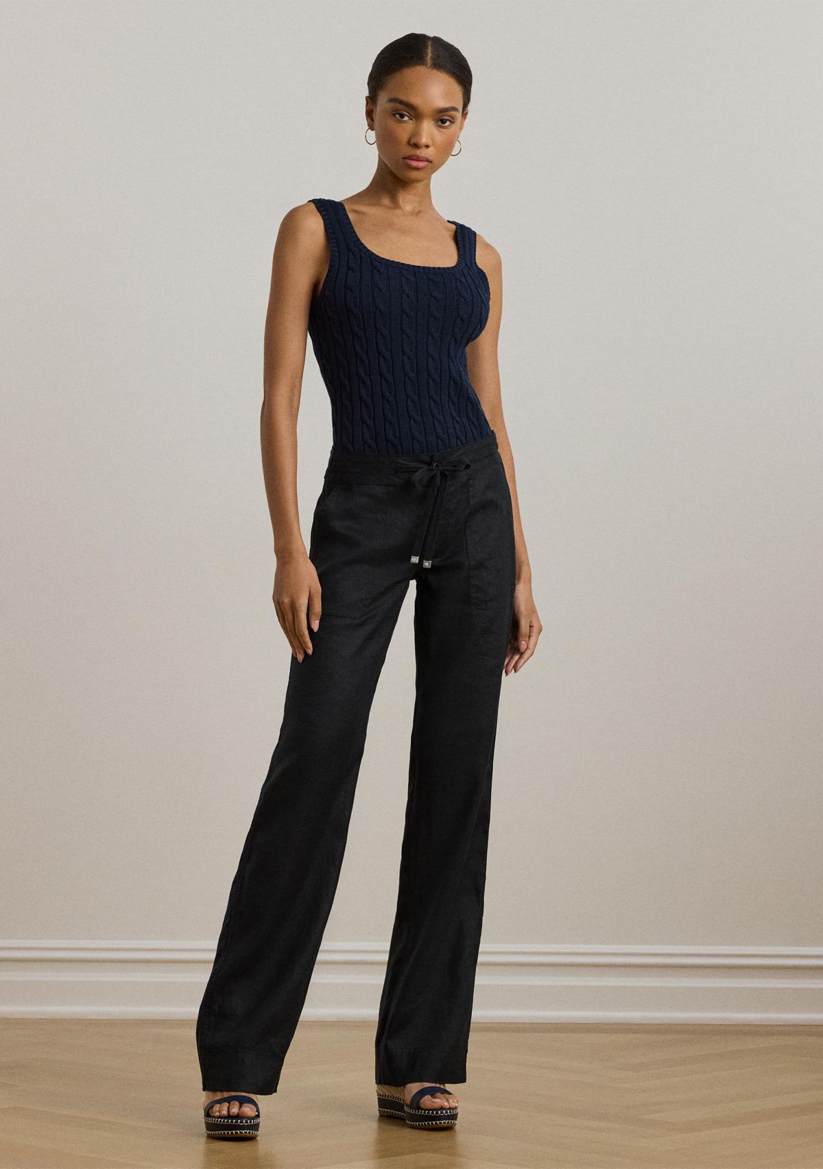 Womens Linen Wide-Leg Pants