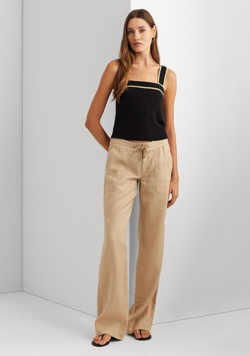 Womens Linen Wide-Leg Pants