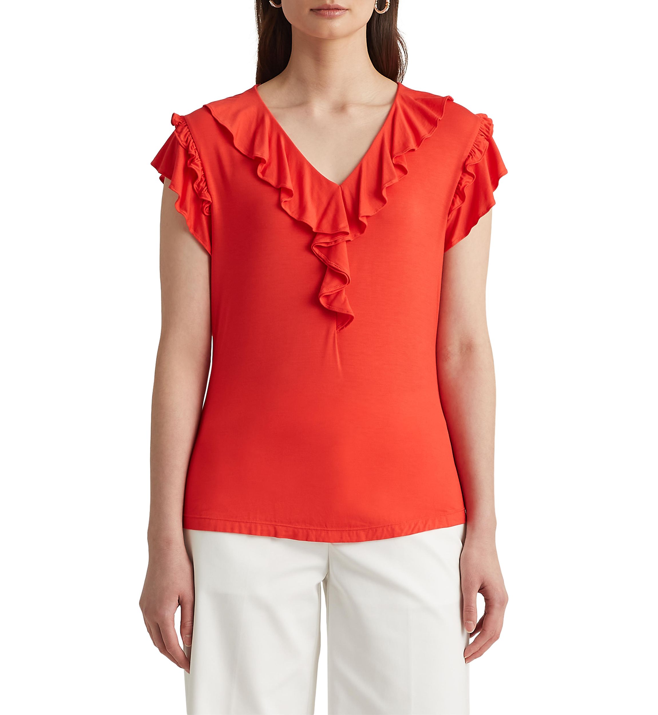 Womens 	  Ruffle Trim Jersey Top 