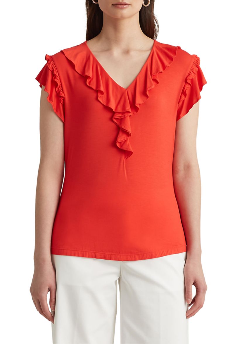 Womens 	  Ruffle Trim Jersey Top 