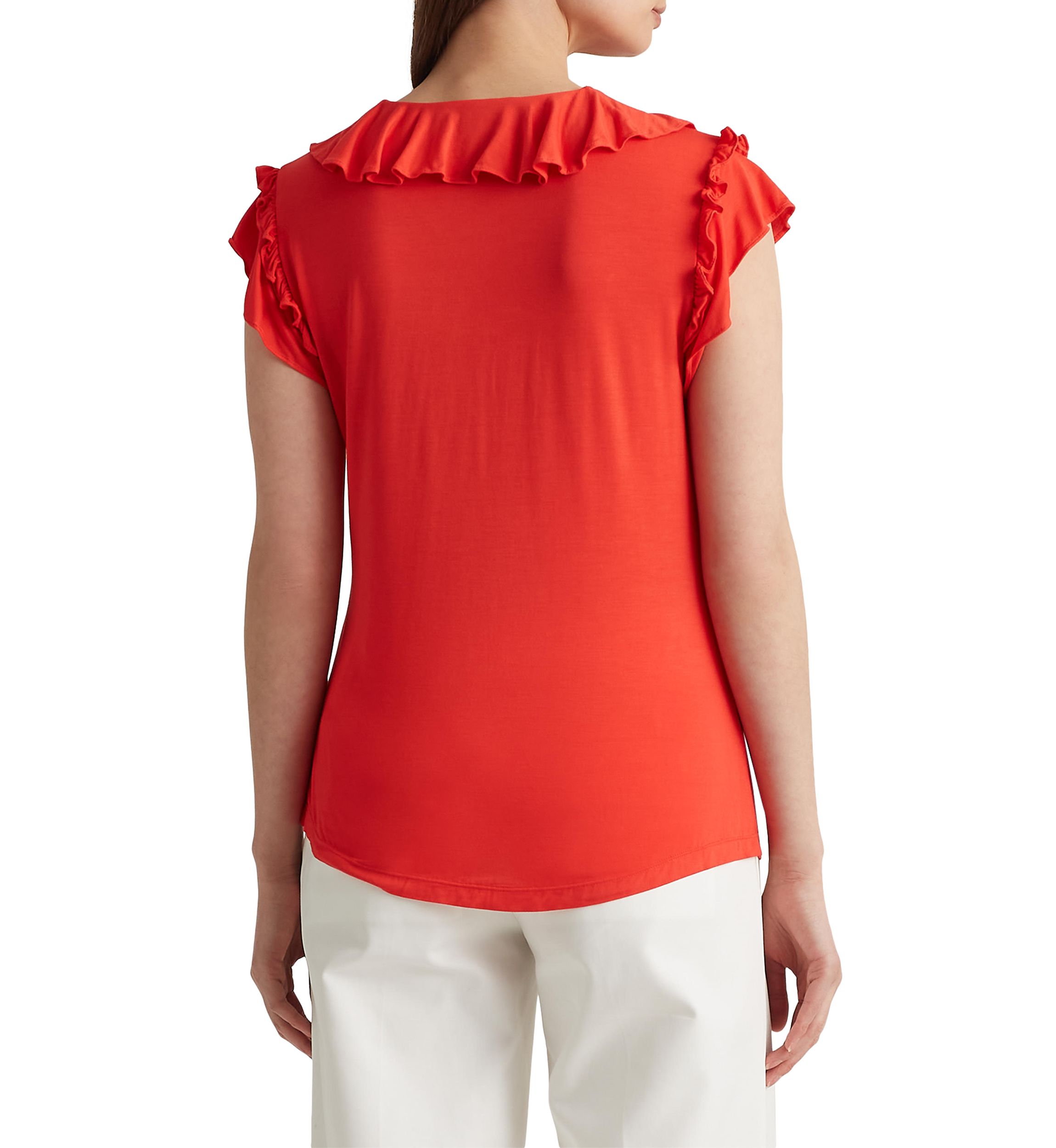 Womens 	  Ruffle Trim Jersey Top 