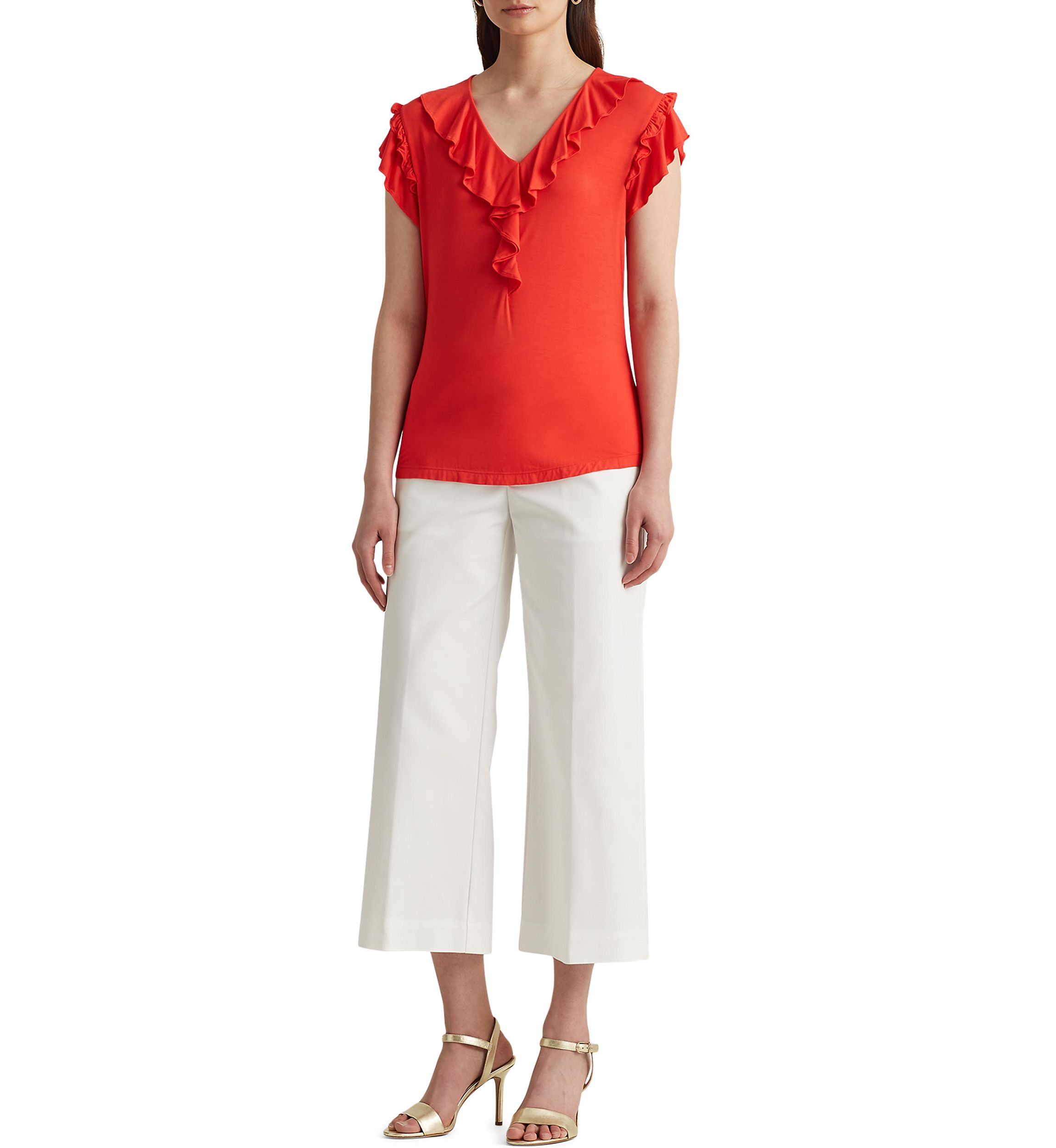 Womens 	  Ruffle Trim Jersey Top 