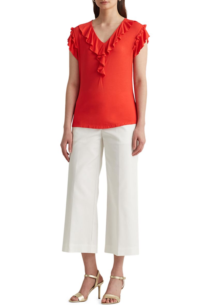 Womens 	  Ruffle Trim Jersey Top 