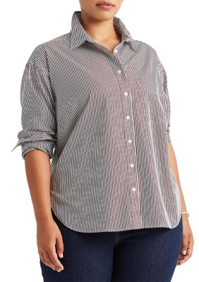 Lauren Ralph Lauren Plus Size Striped Cotton Broadcloth Shirt | belk