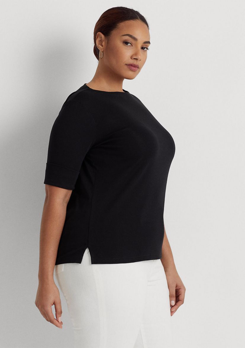 Plus Size Cotton-Blend Boatneck Top