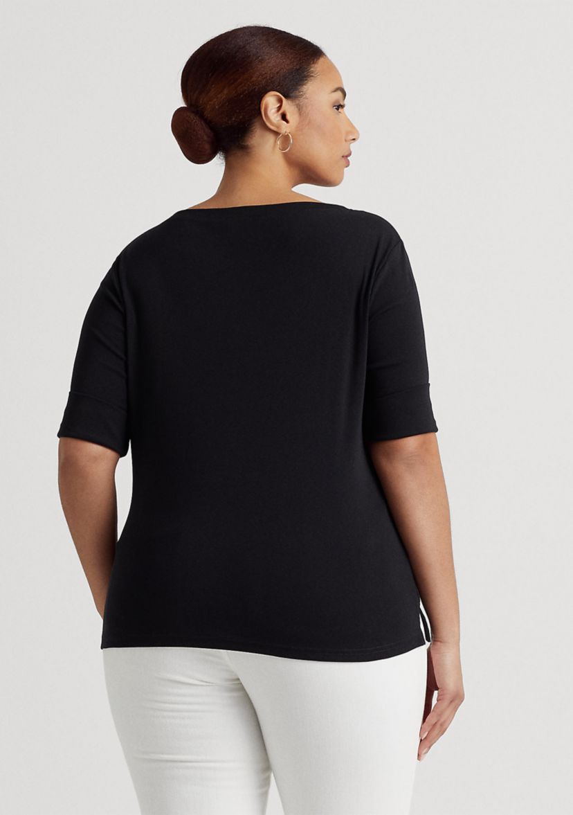Plus Size Cotton-Blend Boatneck Top