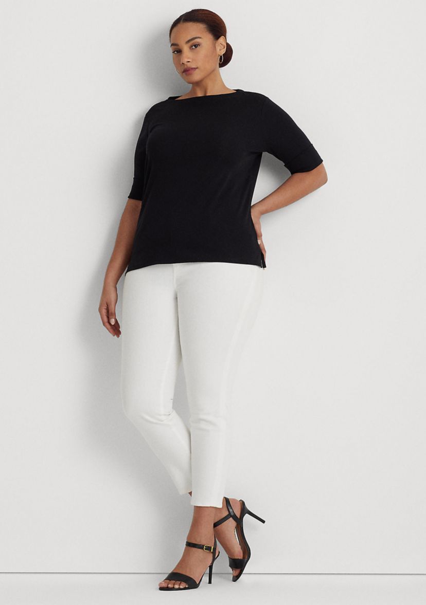 Plus Size Cotton-Blend Boatneck Top