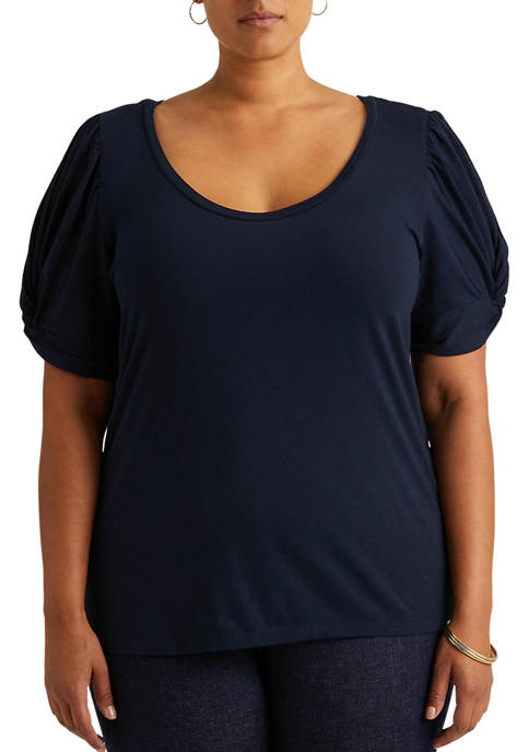 Lauren Ralph Lauren Plus-Size Cotton-Blend Puff-Sleeve T-Shirt