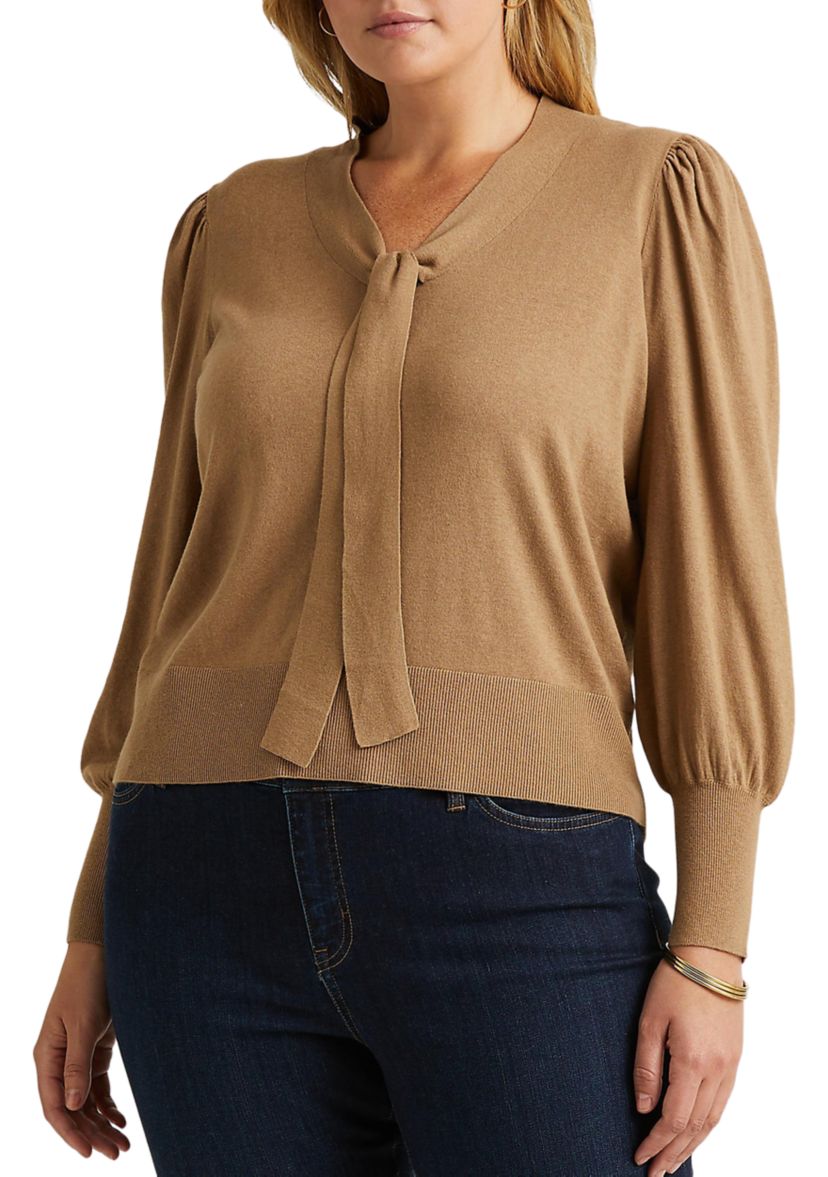 Plus Size Cotton Blend Puff Sleeve Sweater