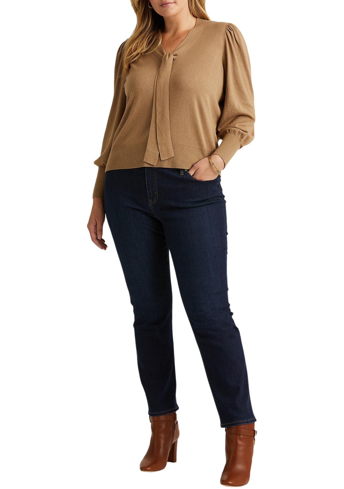 Plus Size Cotton Blend Puff Sleeve Sweater