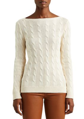 Lauren Ralph Lauren Cable-Knit Cotton Boat Neck Sweater