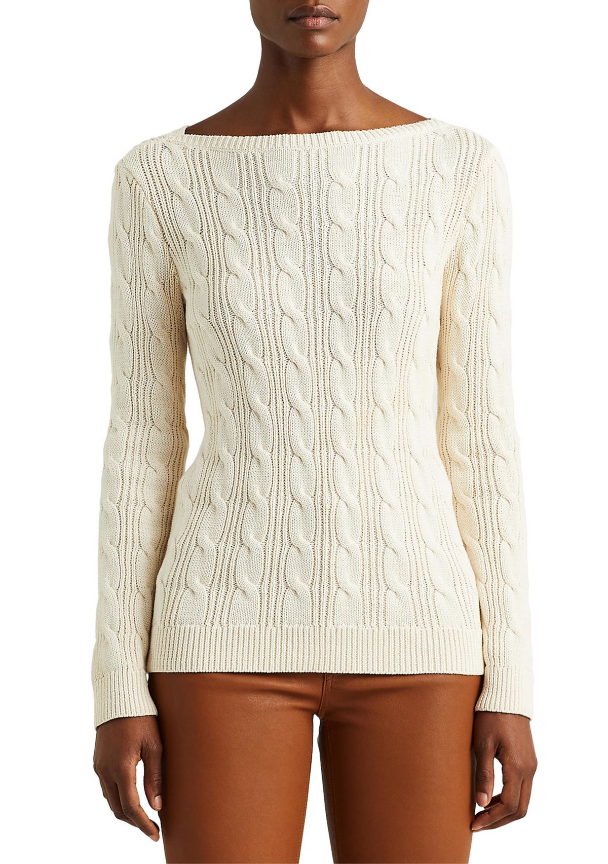 Cable-Knit Cotton Boat Neck Sweater