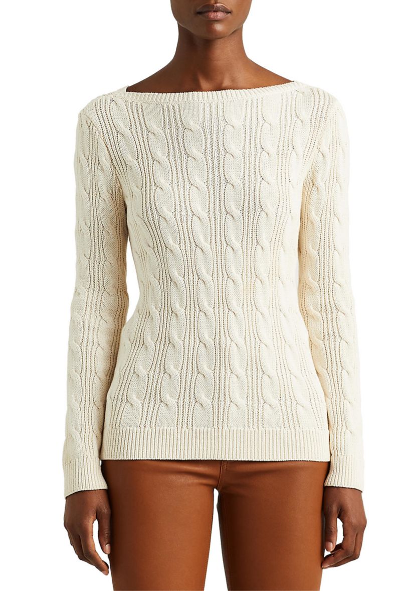 Cable-Knit Cotton Boat Neck Sweater
