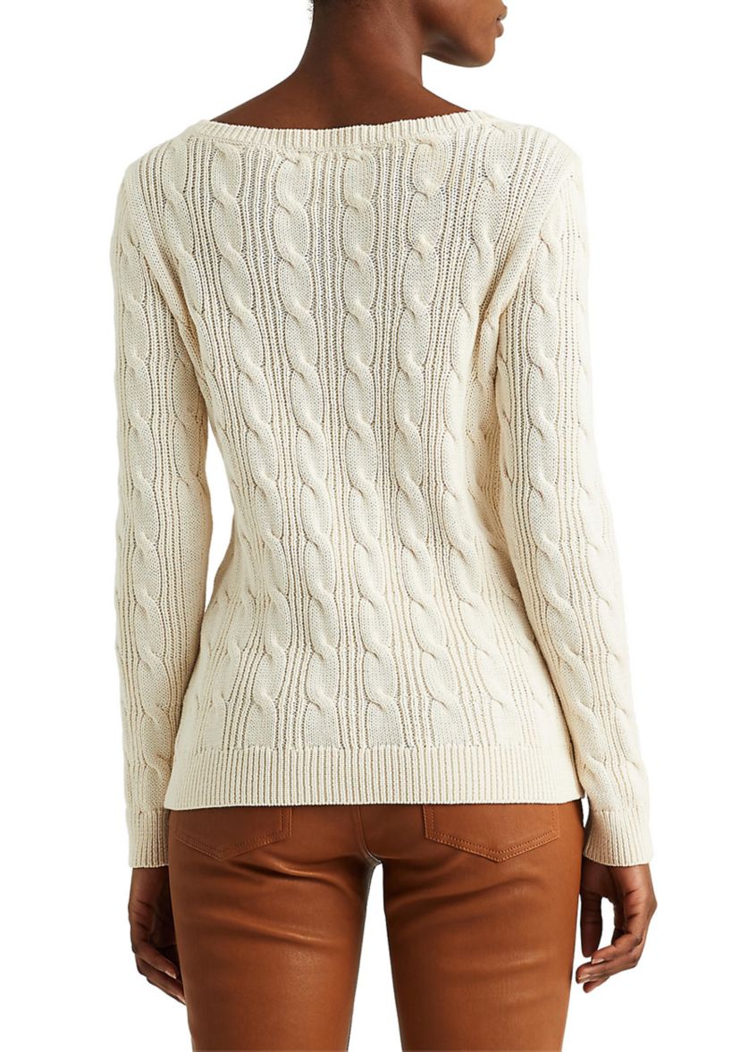 Cable-Knit Cotton Boat Neck Sweater