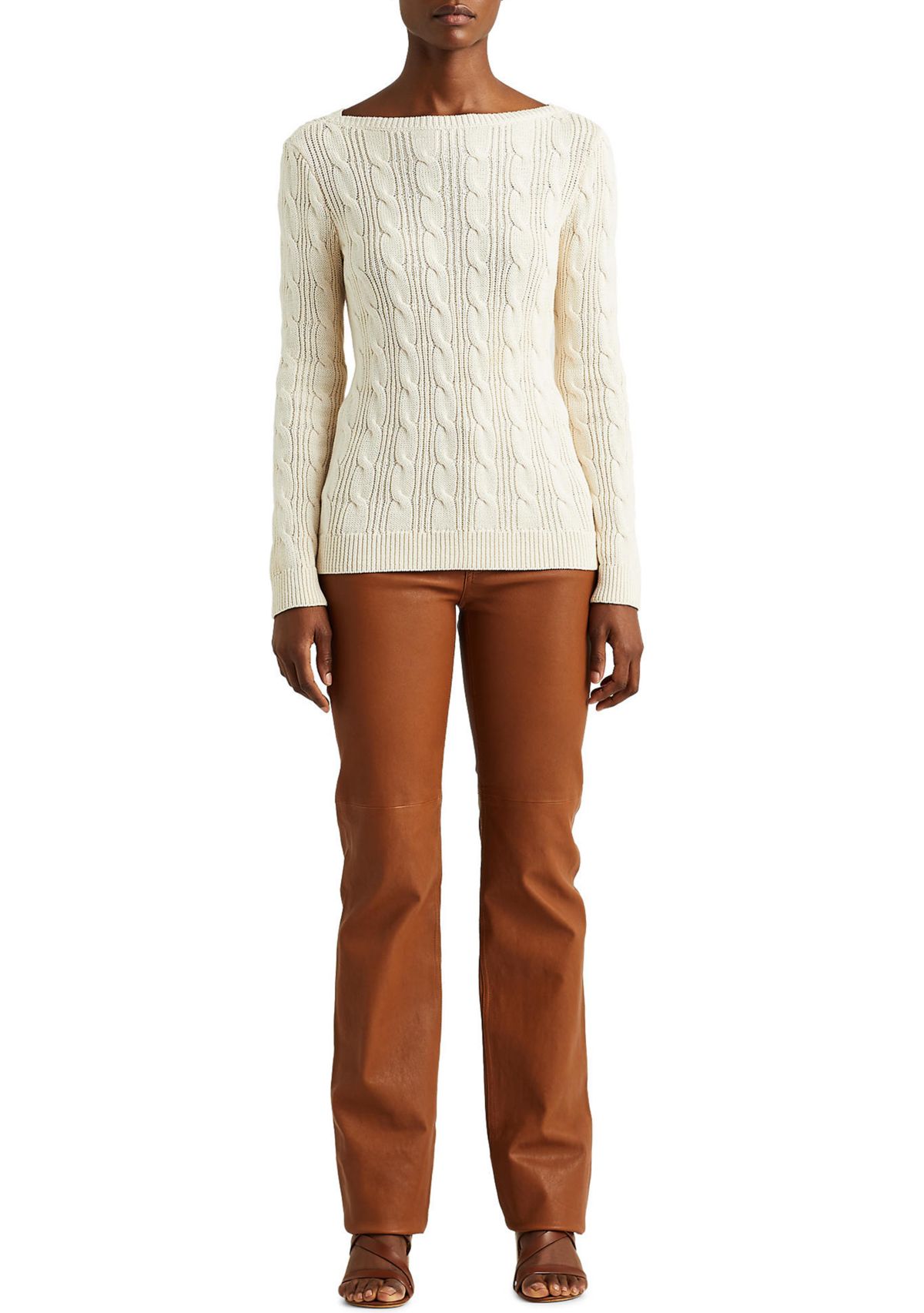 Cable-Knit Cotton Boat Neck Sweater