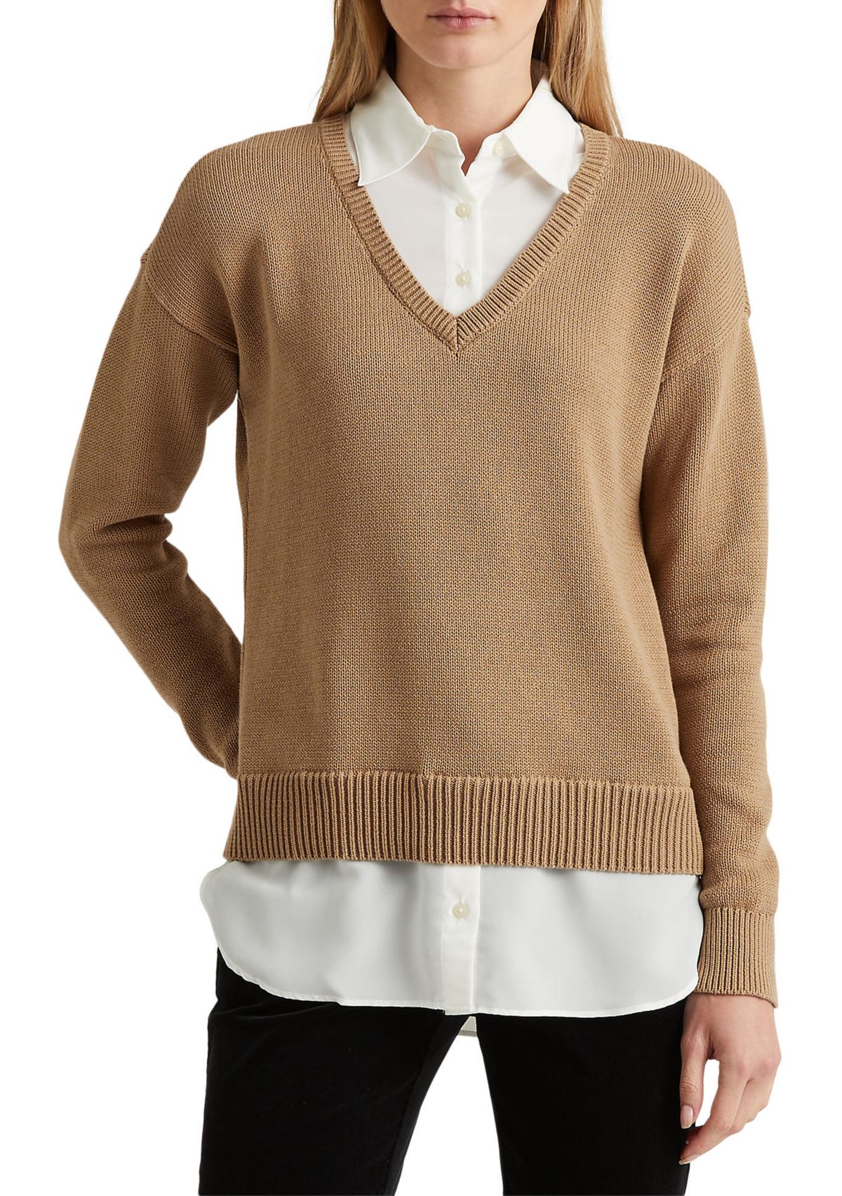 Layered Cotton V-Neck Sweater
