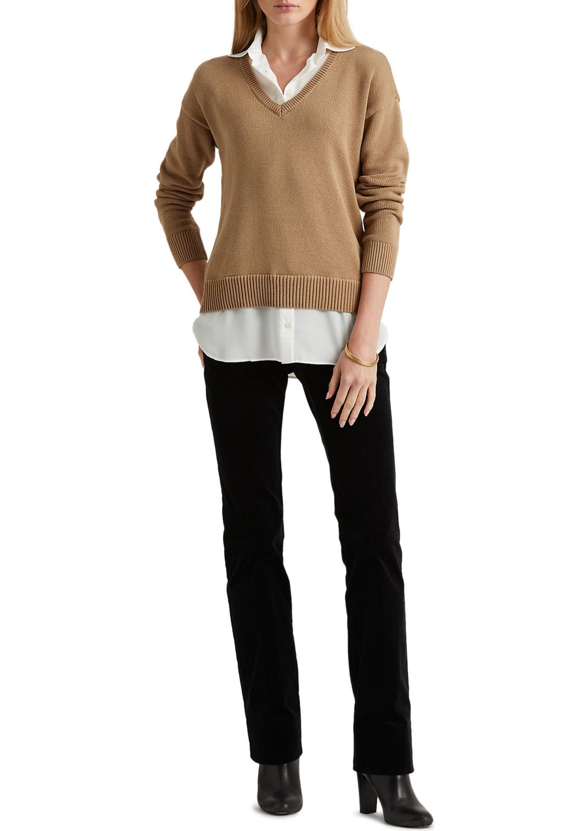 Layered Cotton V-Neck Sweater