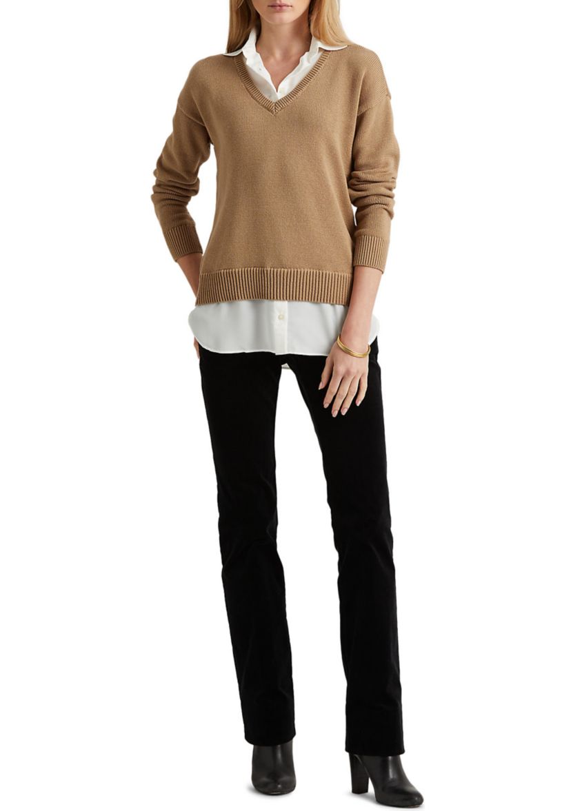 Layered Cotton V-Neck Sweater
