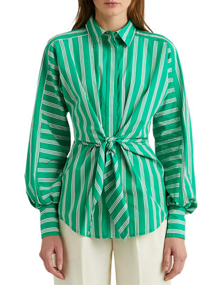 Striped Tie Front Broadcloth Shirt
