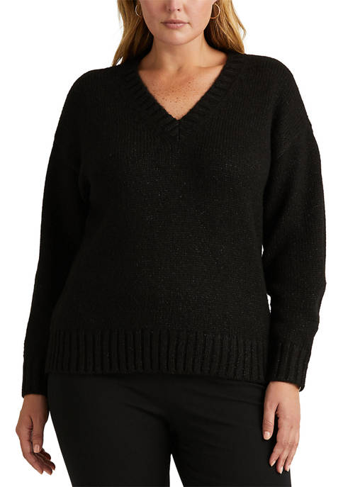Lauren Ralph Lauren Plus Size Glimmer V-Neck Sweater